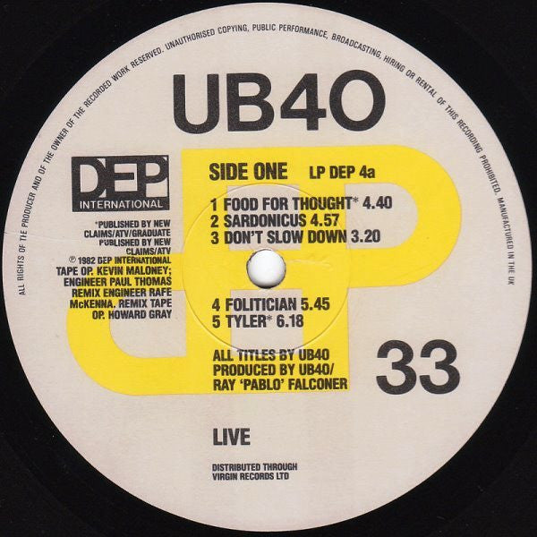 UB40 : Live (LP, Album, Bla)