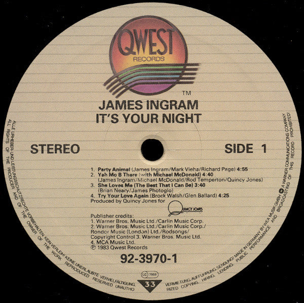James Ingram : It's Your Night (LP, Album)