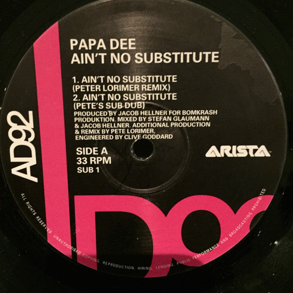 Papa Dee : Ain't No Substitute (12")