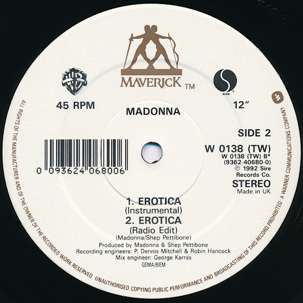 Madonna : Erotica (12", Single, Ltd, Pos)