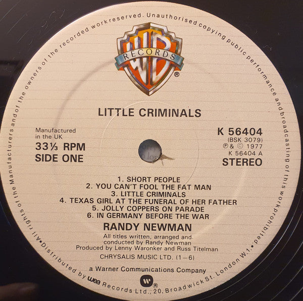 Randy Newman : Little Criminals (LP, Album, Ltd)