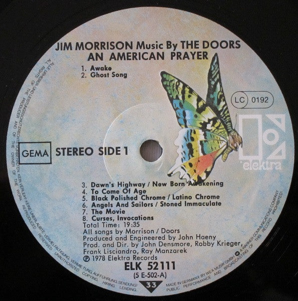 Jim Morrison Music By The Doors : An American Prayer (LP, Album, RP, But)