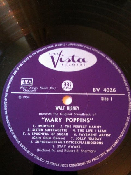 Various : Walt Disney's Mary Poppins (Original Cast Soundtrack) (LP, Mono)