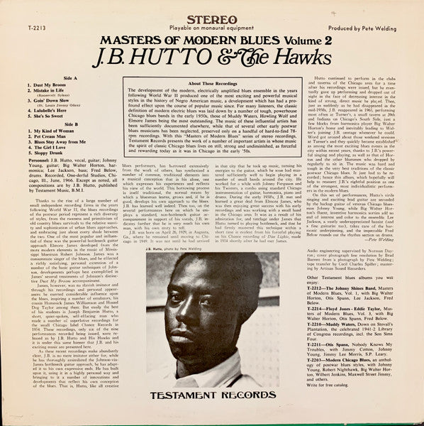 J.B. Hutto & The Hawks : Masters Of Modern Blues, Volume 2 (LP, Album, RE)