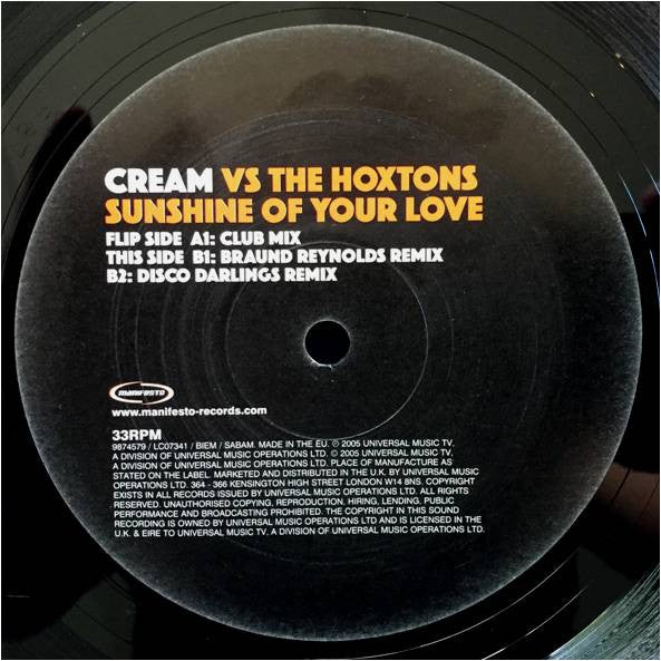 Cream (2) vs. The Hoxtons : Sunshine Of Your Love (12")