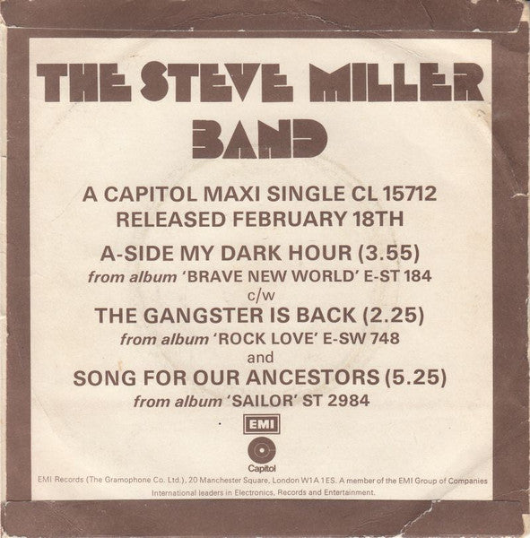 Steve Miller Band : My Dark Hour  (7", Single, Promo)