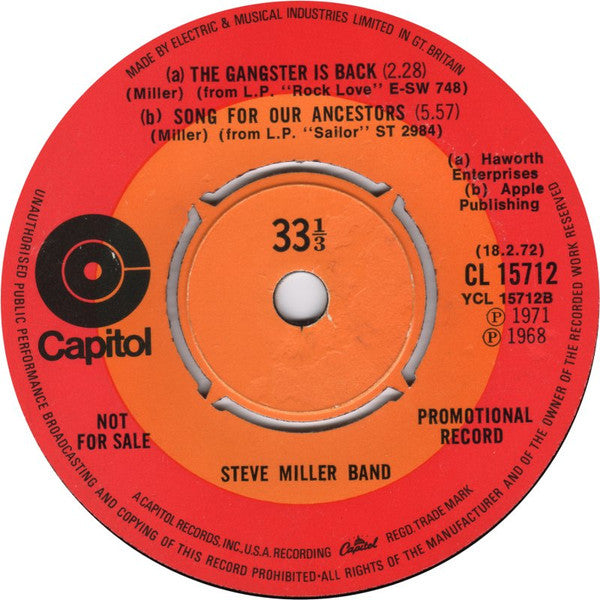 Steve Miller Band : My Dark Hour  (7", Single, Promo)