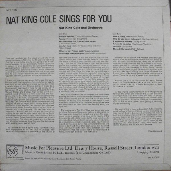 Nat King Cole : Nat King Cole Sings For You (LP, Comp, Blu)