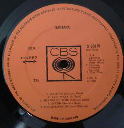 Santana : Santana (LP, Album, RP)