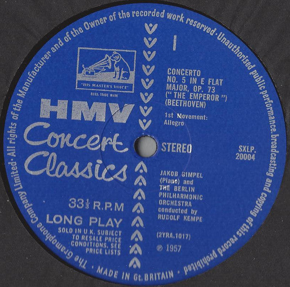 Beethoven*, Jakob Gimpel, Berlin Philharmonic Orchestra*, Rudolf Kempe : Emperor Concerto (LP, RE)