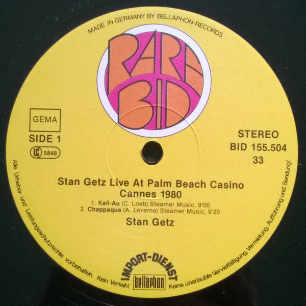 Stan Getz : Live At Palm Beach Casino Cannes 1980 (LP, Album)