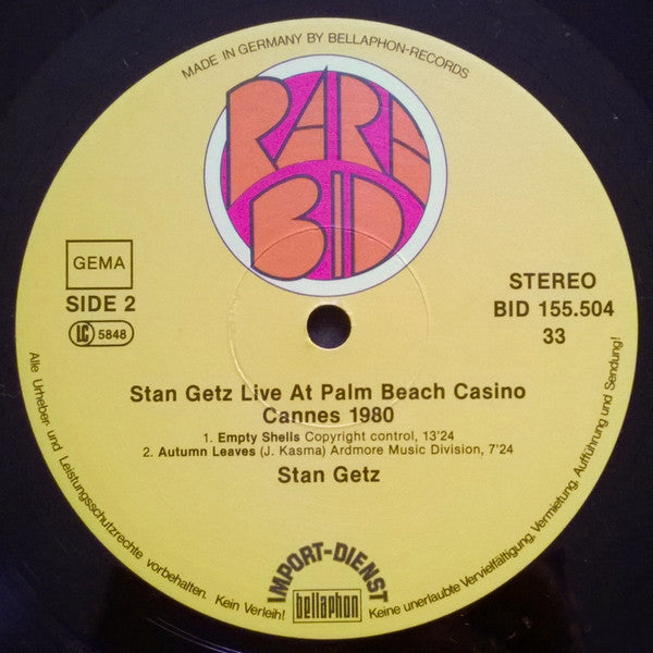 Stan Getz : Live At Palm Beach Casino Cannes 1980 (LP, Album)
