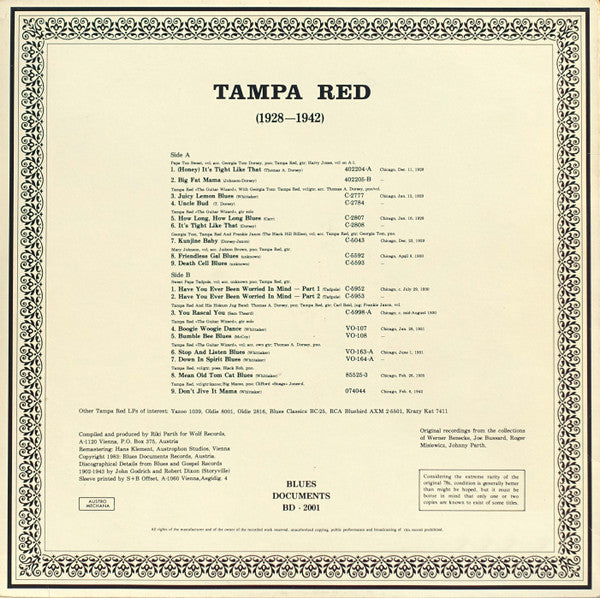 Tampa Red : (1928-1942) It's Tight Like That (LP, Comp, Mono, RM)