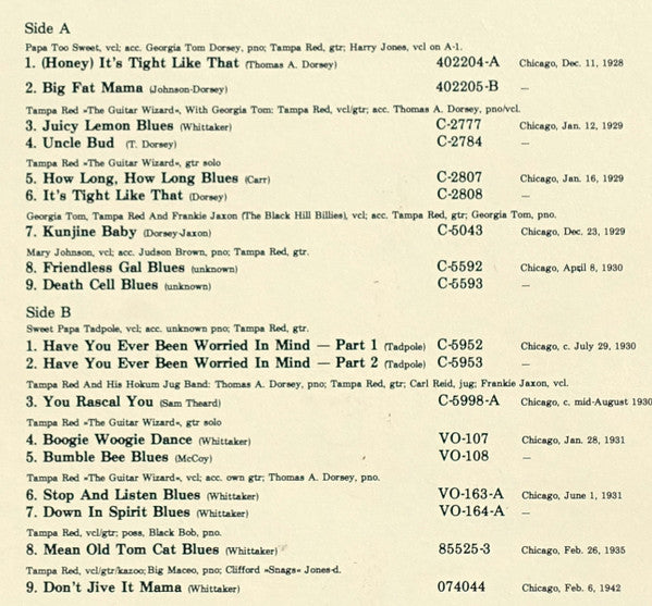 Tampa Red : (1928-1942) It's Tight Like That (LP, Comp, Mono, RM)
