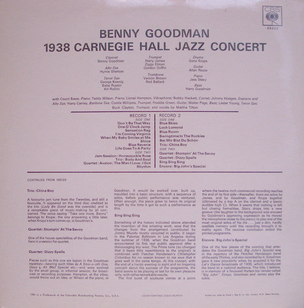 Benny Goodman : The Famous 1938 Carnegie Hall Jazz Concert (2xLP, Mono, RE)
