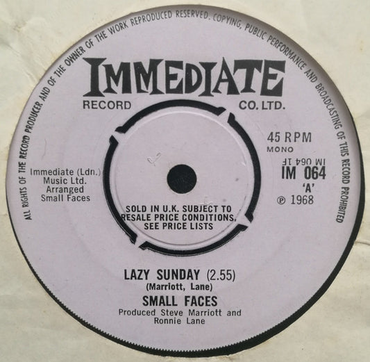 Small Faces : Lazy Sunday (7", Mono)