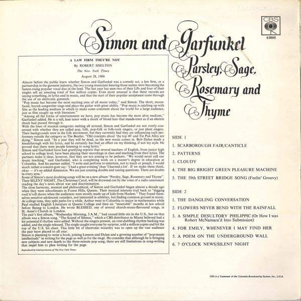 Simon And Garfunkel* : Parsley, Sage, Rosemary And Thyme (LP, Album, RE)