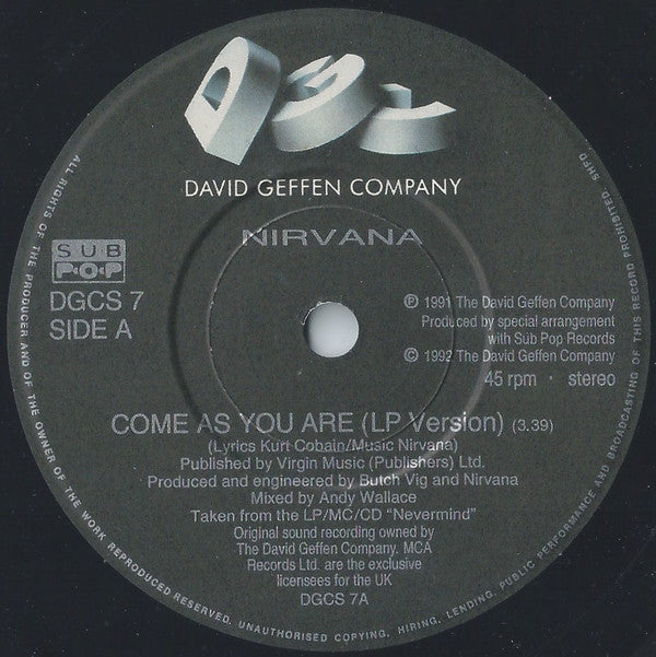 Nirvana : Come As You Are (7", Single, Pap)