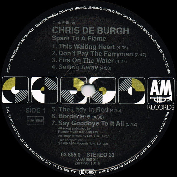 Chris de Burgh : Spark To A Flame (The Very Best Of Chris de Burgh) (LP, Comp, Club)