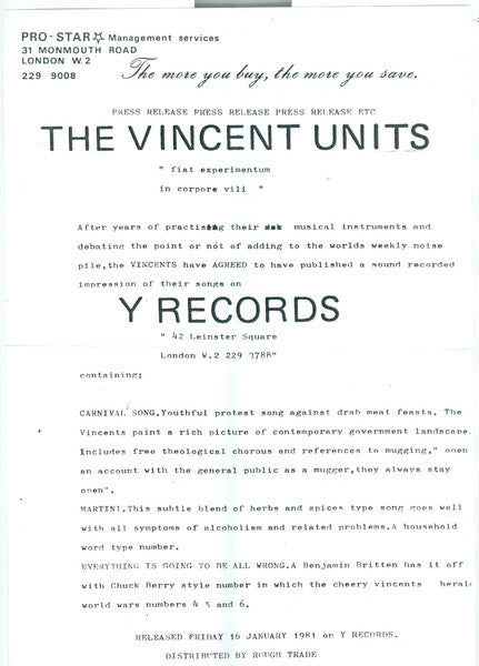 The Vincent Units : Carnival Song (7", Single)