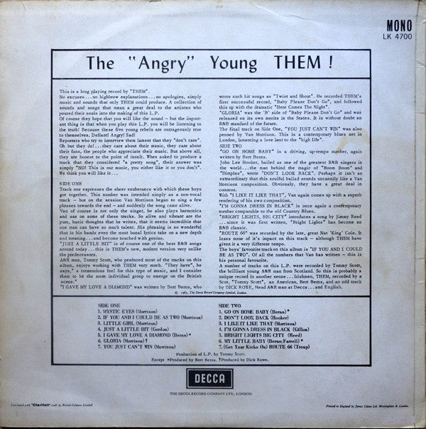 Them (3) : The "Angry" Young Them! (LP, Album, Mono, RP)