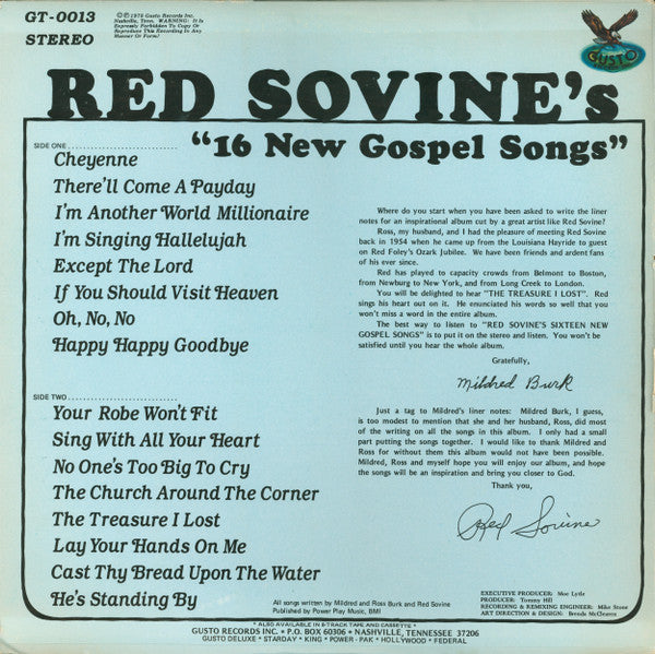 Red Sovine : Red Sovine's "16 New Gospel Songs" (LP, Album)