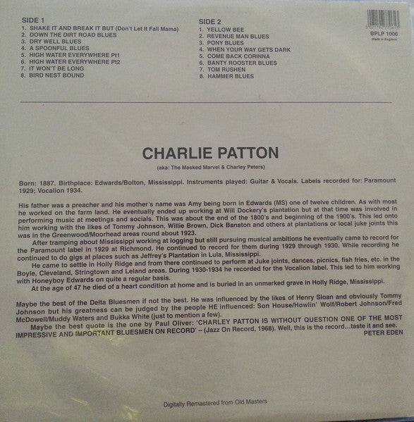 Charlie Patton* : Delta Blues (LP, Comp, RM)