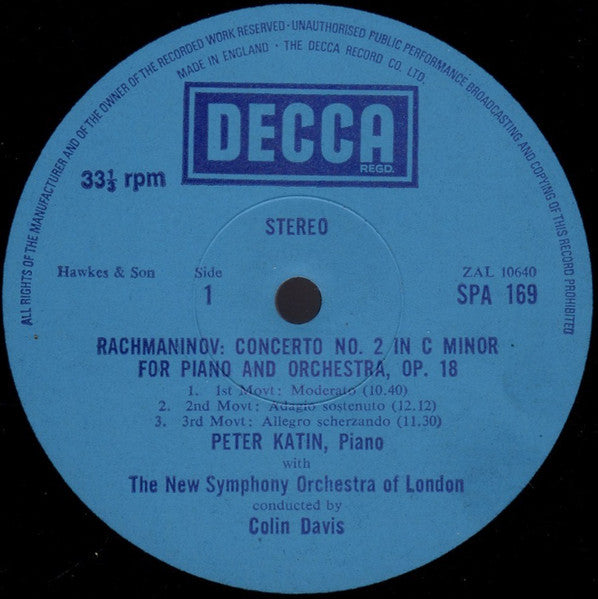 Sergei Rachmaninoff, Peter Katin : Piano Concertos 1 And 2 (LP, Comp, RE)