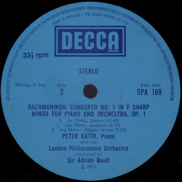 Sergei Rachmaninoff, Peter Katin : Piano Concertos 1 And 2 (LP, Comp, RE)