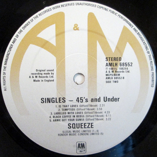 Squeeze (2) : Singles - 45's And Under (LP, Comp)