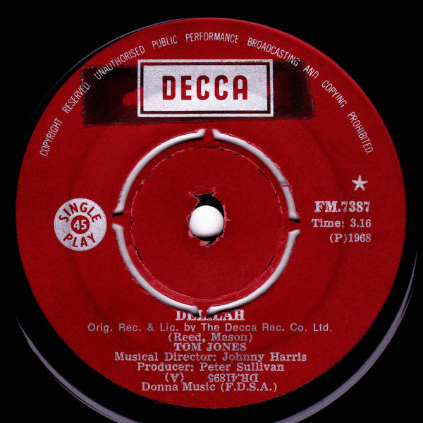Tom Jones : Delilah/Smile (7", Single)