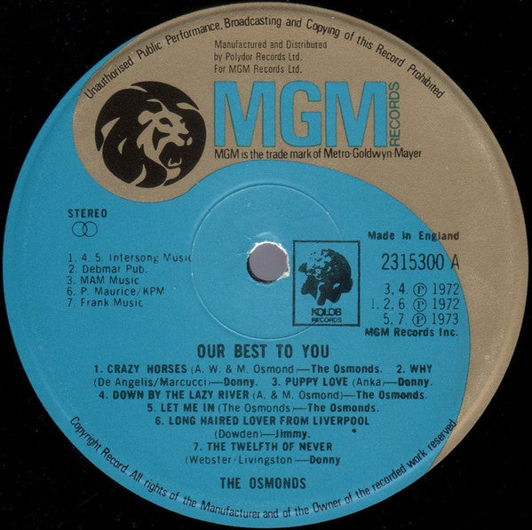 Osmonds* : Our Best To You (LP, Comp)
