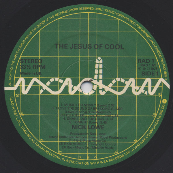 Nick Lowe : Jesus Of Cool (LP, Album, CBS)