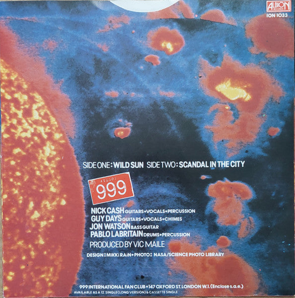 999 : Wild Sun (7", Single, Yel)