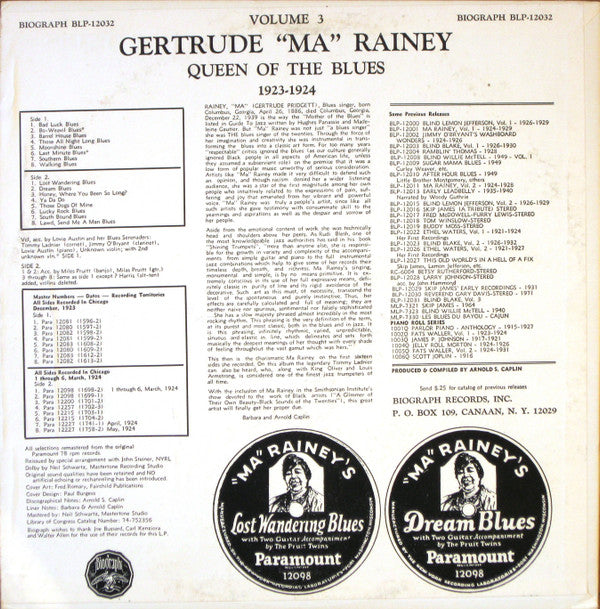 Ma Rainey : Queen Of The Blues (Volume 3 1923-1924) (LP, Comp)