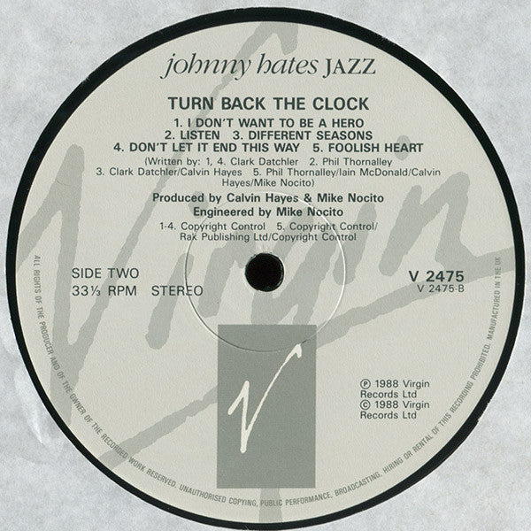 Johnny Hates Jazz : Turn Back The Clock (LP, Album)