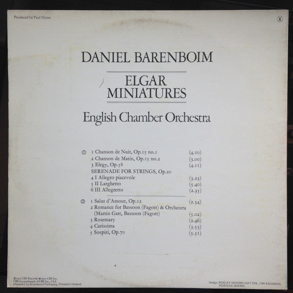 Elgar*, Daniel Barenboim, English Chamber Orchestra : Elgar Miniatures (LP)
