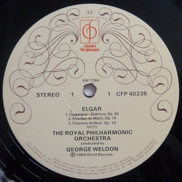 Elgar*, The Royal Philharmonic* & Pro Arte Orchestra, George Weldon : Cockaigne - In London Town Overture / Serenade For Strings / Pomp And Circumstance Marches 1 And 4 / Chanson De Matin / Chanson De Nuit (LP, Album, RE)
