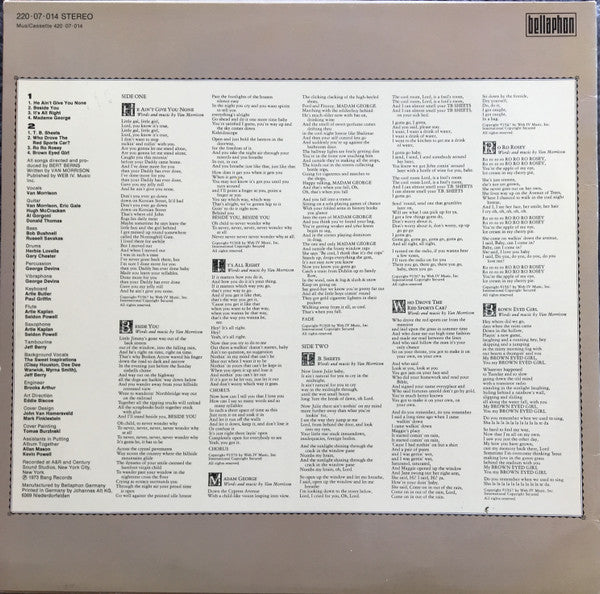 Van Morrison : T.B. Sheets (LP, Album, RE)