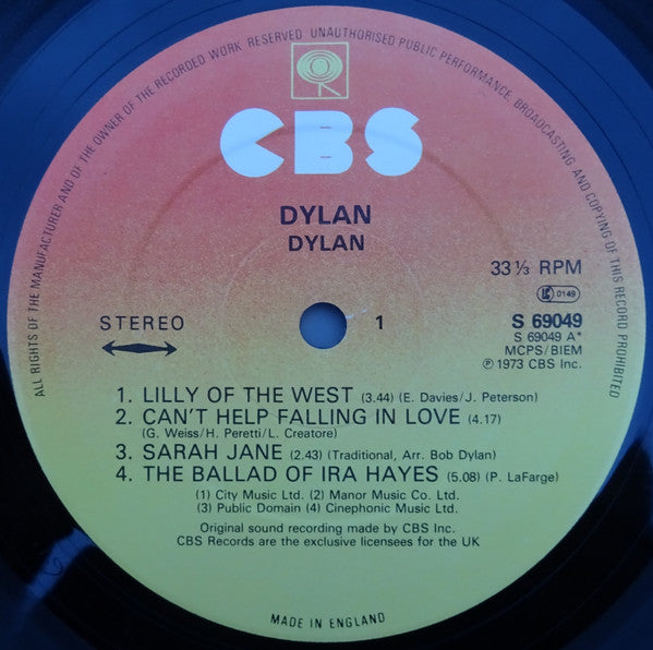 Bob Dylan : Dylan (LP, Album, RE, Sun)