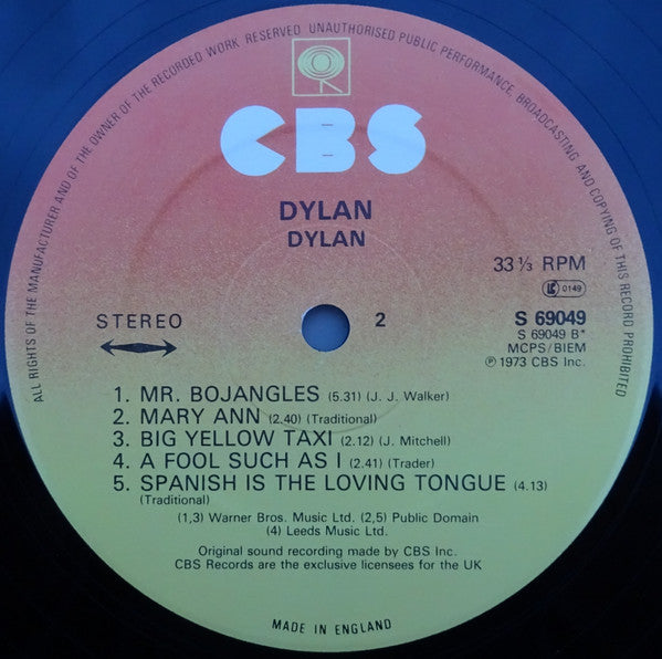 Bob Dylan : Dylan (LP, Album, RE, Sun)