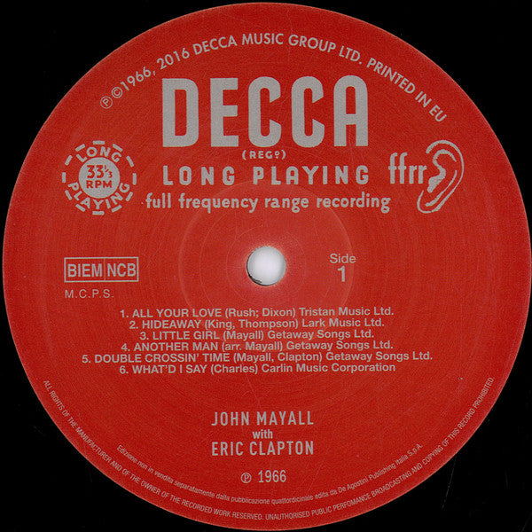 John Mayall With Eric Clapton : Blues Breakers (LP, Album, Mono, RE, 180)
