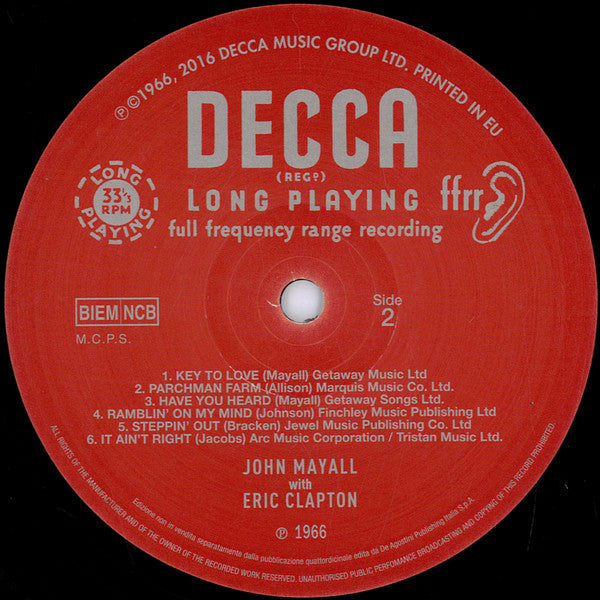 John Mayall With Eric Clapton : Blues Breakers (LP, Album, Mono, RE, 180)