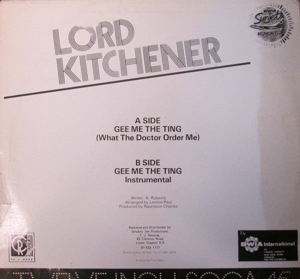 Lord Kitchener : Gee Me The Ting / Instrumental (12")