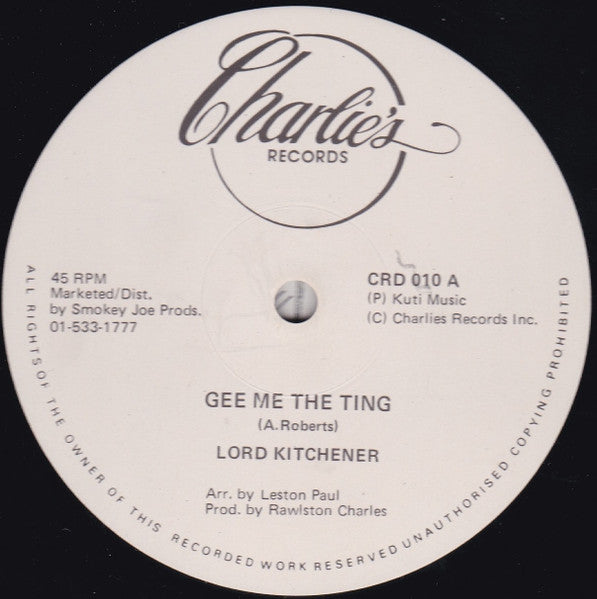 Lord Kitchener : Gee Me The Ting / Instrumental (12")