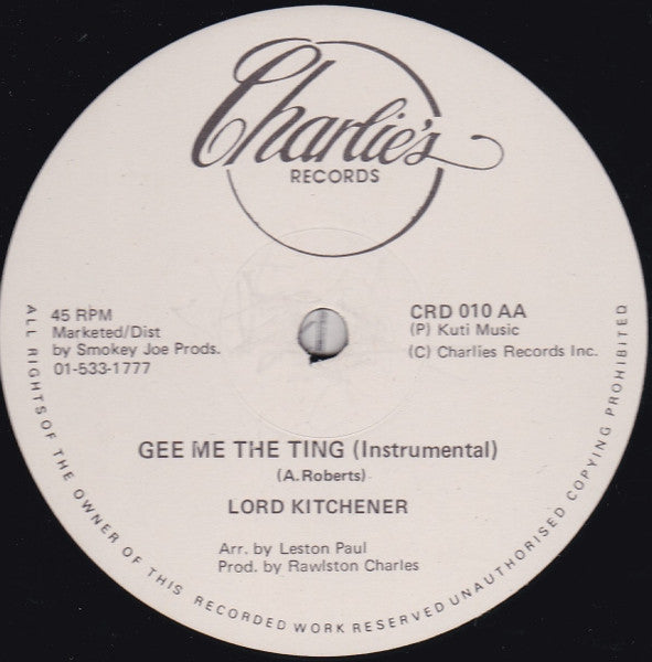 Lord Kitchener : Gee Me The Ting / Instrumental (12")