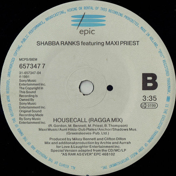 Shabba Ranks Featuring Maxi Priest : Housecall (7", Single)