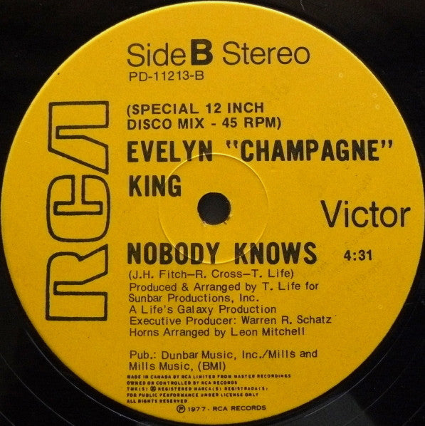 Evelyn "Champagne" King* : Shame / Nobody Knows (12", Single)