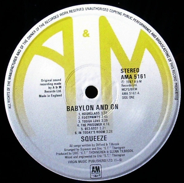 Squeeze (2) : Babylon And On (LP, Album, DMM)
