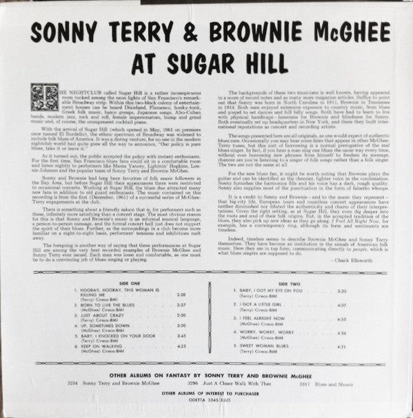 Sonny Terry & Brownie McGhee : At Sugar Hill (LP, Album, RE)